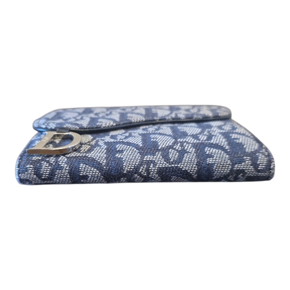 Christian Dior Saddle Lotus Navy Jacquard Canvas Bifold Snap Wallet - Picture 6 of 10